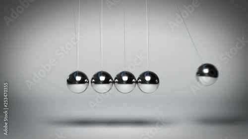 Looped animation of Newton's balls bouncing against gray background