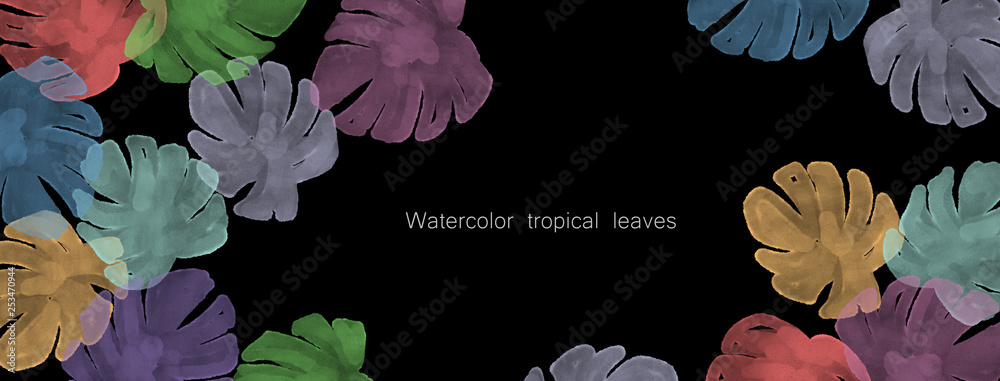 Hand painted watercolor tropical leaves