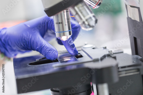 Close up of microscope at the blood laboratory, Concept Science and Technology