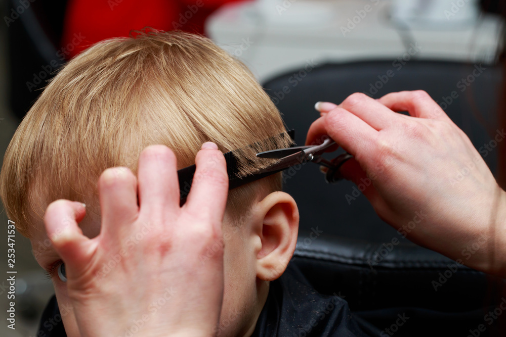 Obraz premium The little boy in the barber shop