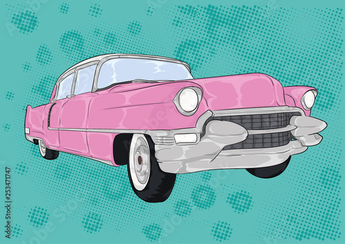 Canvas Print różowy cadillac, caddy, pink,cartoon