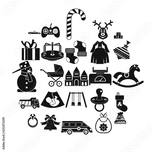 Toy icons set. Simple set of 25 toy vector icons for web isolated on white background