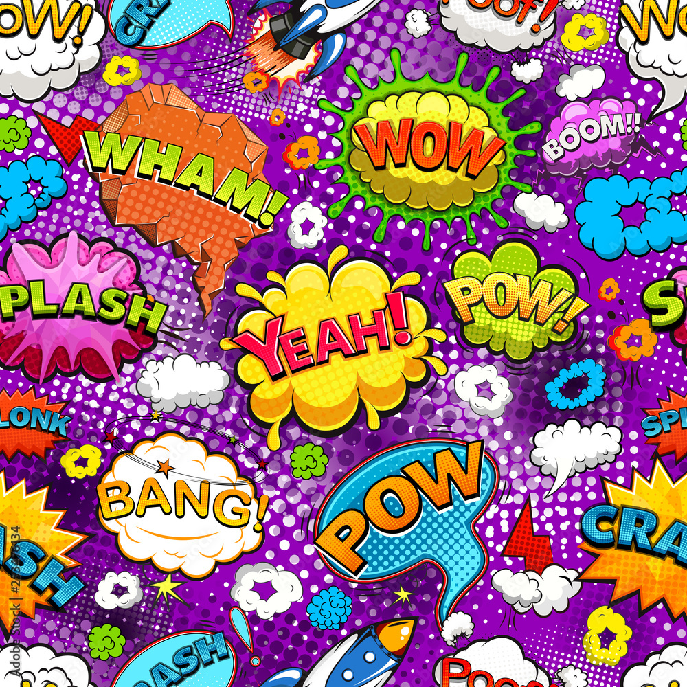 Comic speech bubbles seamless pattern on violet background illustration Comic speech bubbles seamless pattern on violet background illustration
