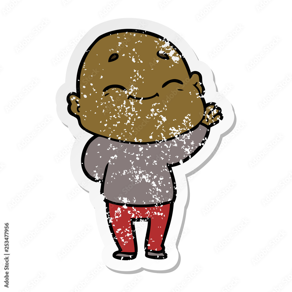 distressed sticker of a cartoon happy bald man distressed sticker of a cartoon happy bald man