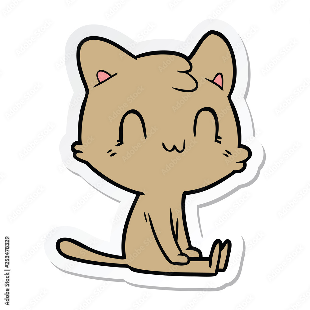 sticker of a cartoon happy cat sticker of a cartoon happy cat