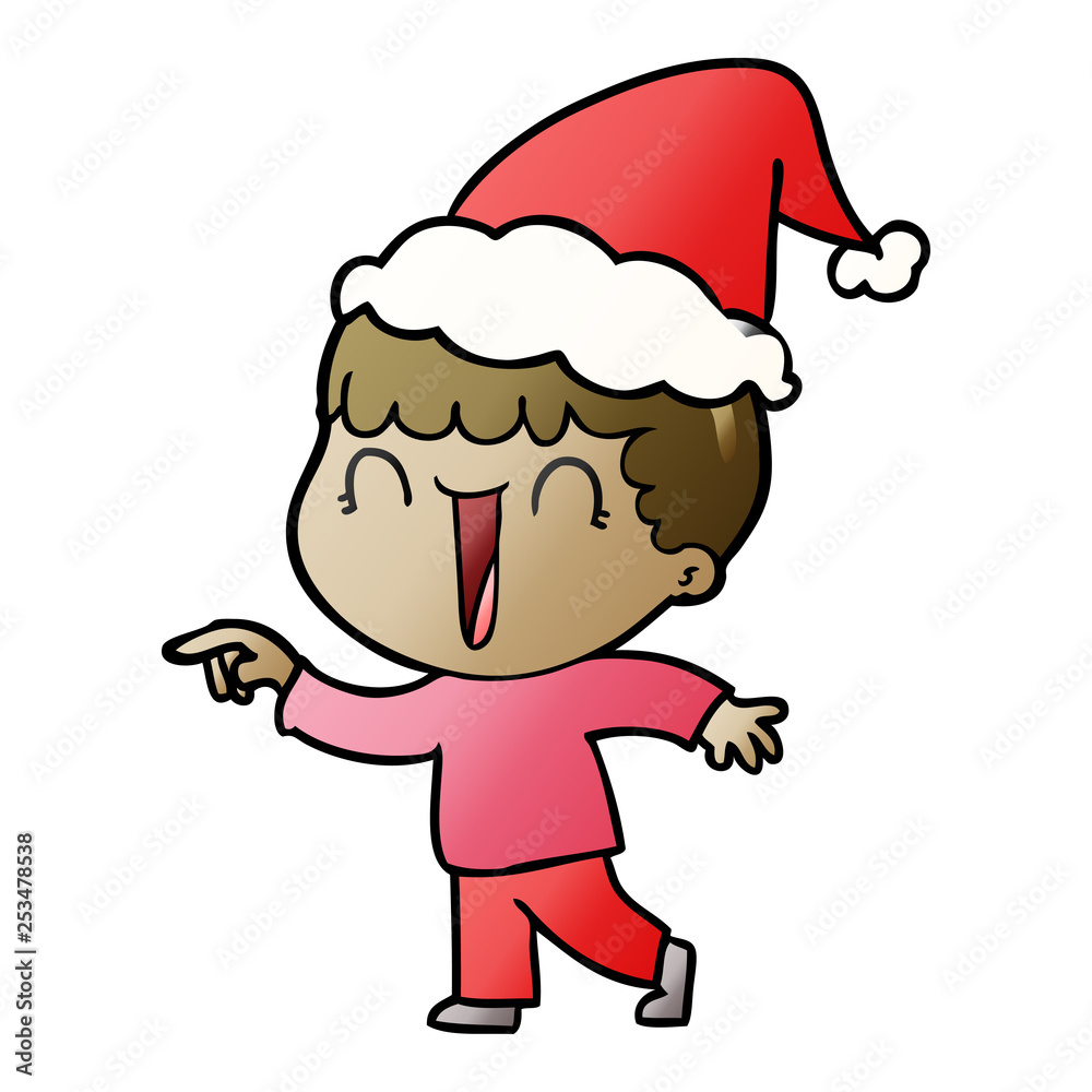 laughing gradient cartoon of a man pointing wearing santa hat laughing gradient cartoon of a man pointing wearing santa hat