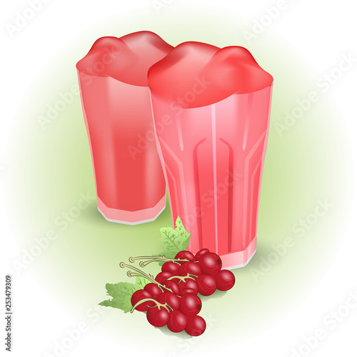 realistic glass with delicious drink and red berry