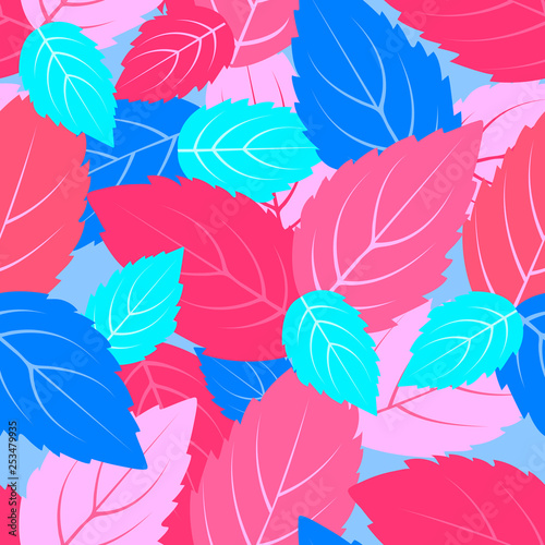 Multicolored Mint leaves seamless pattern. Vector floral background.
