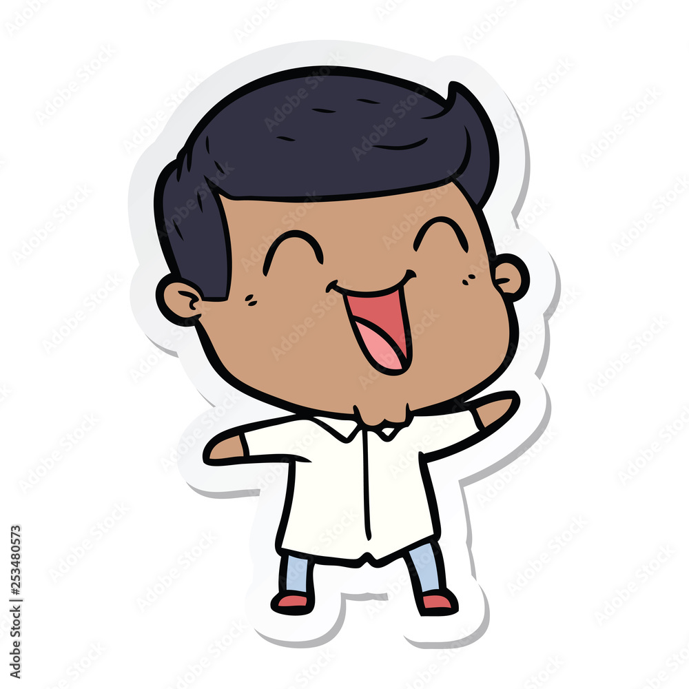 sticker of a cartoon man laughing