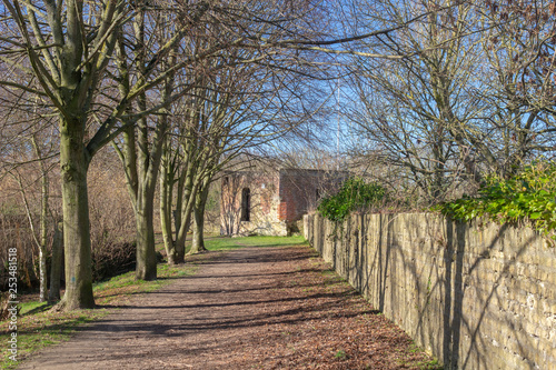 Footpath along the ramparts in Bergues, northern France