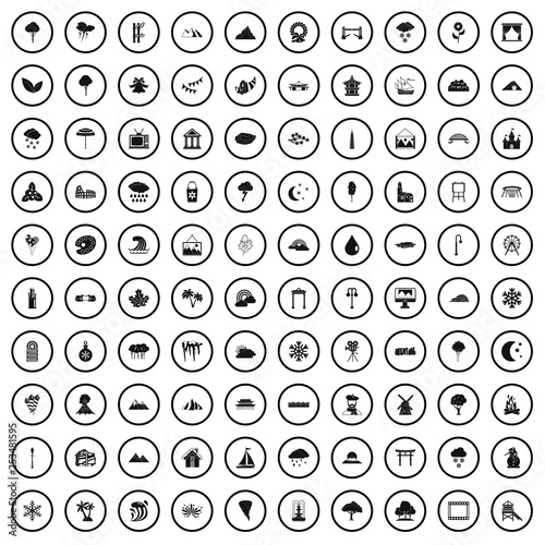 100 scenery icons set in simple style for any design vector illustration