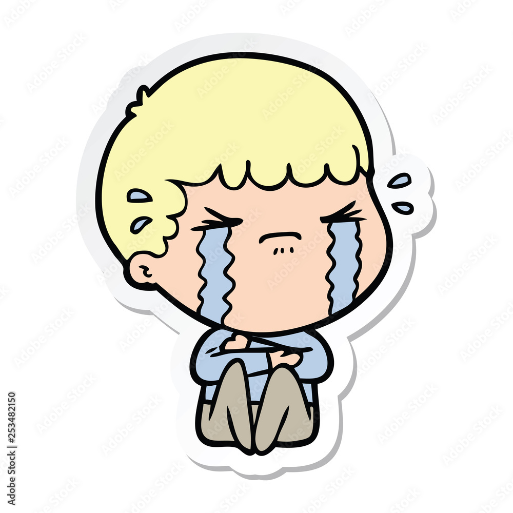 sticker of a cartoon man crying