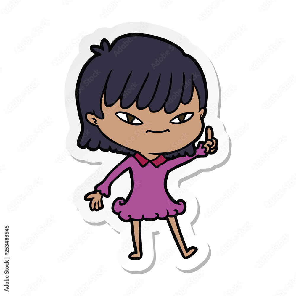 sticker of a cartoon woman with idea sticker of a cartoon woman with idea