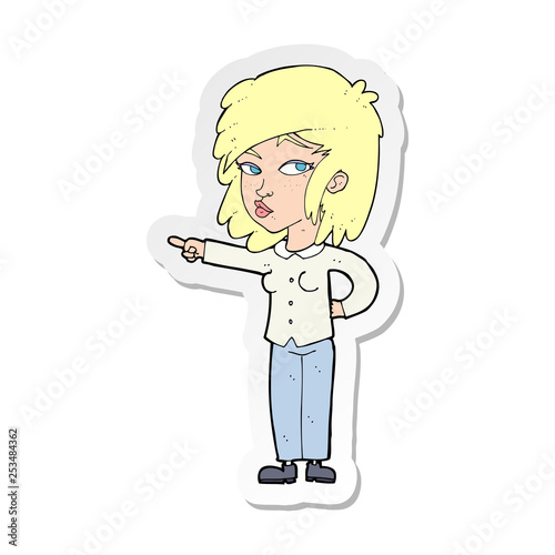 sticker of a cartoon woman pointing