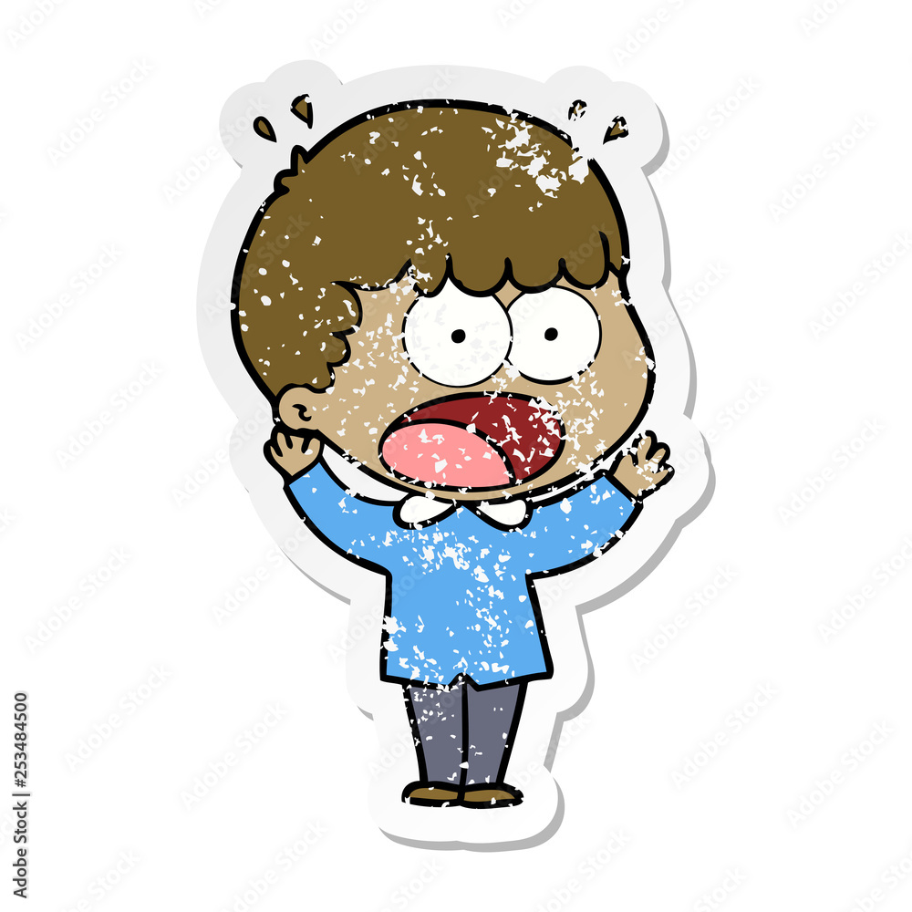 Fototapeta premium distressed sticker of a cartoon shocked man