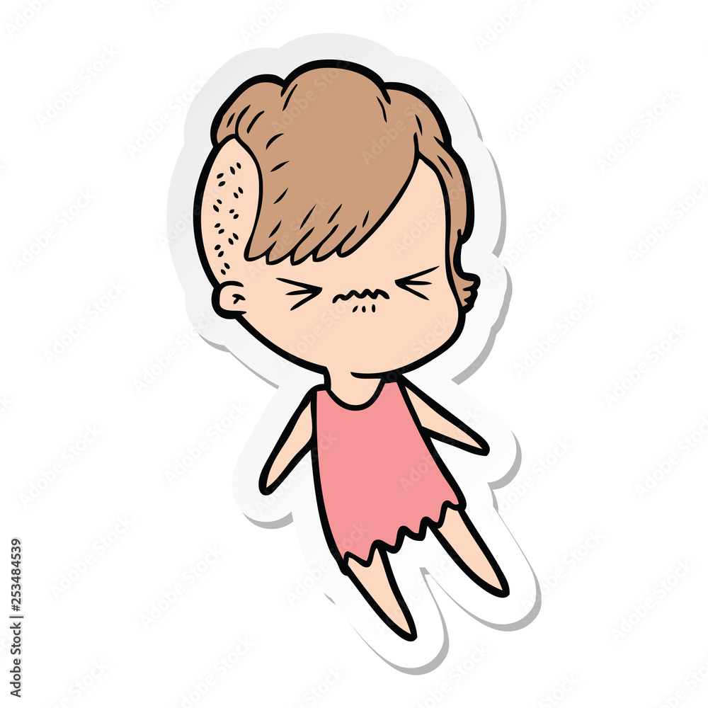 sticker of a cartoon annoyed hipster girl sticker of a cartoon annoyed hipster girl