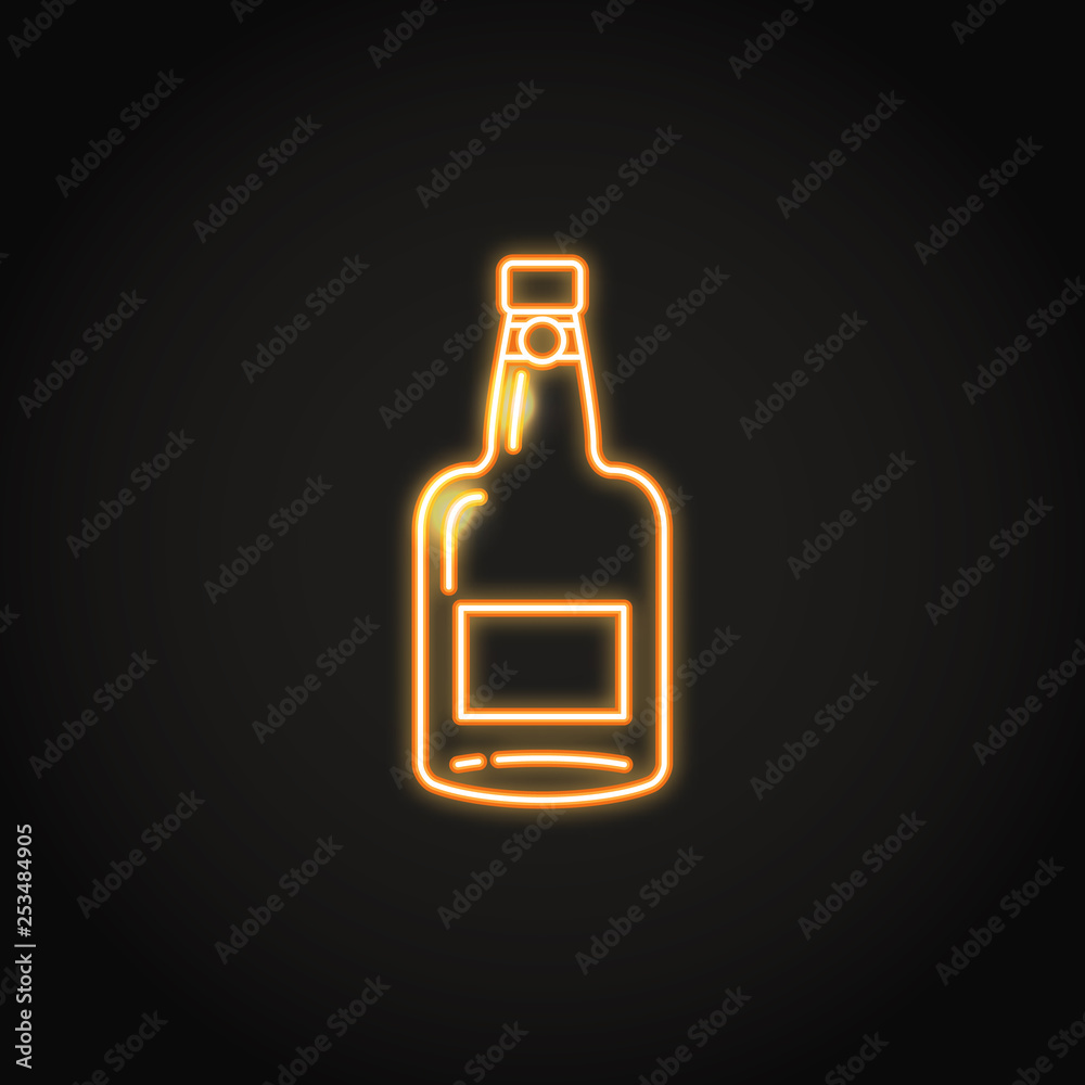 Port wine bottle icon in glowing neon style Port wine bottle icon in glowing neon style