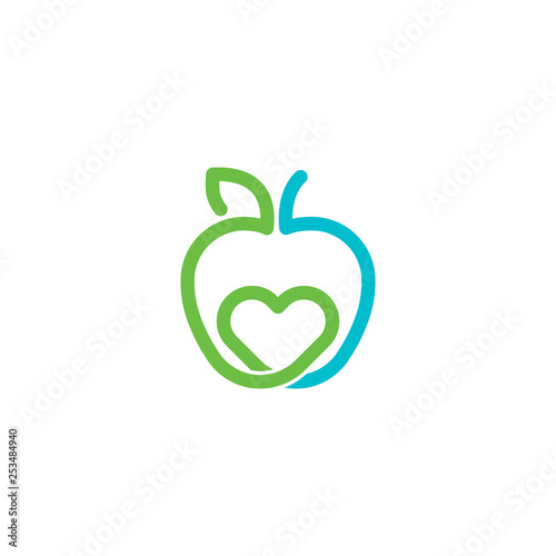 Apple and heart vector logo design