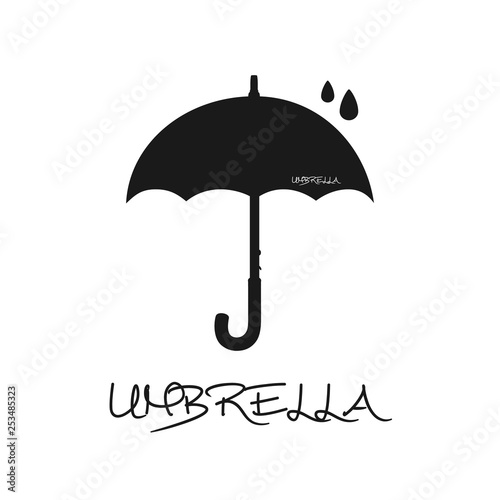 Umbrella Silhouette With Raindrops - Black Vector Illustration - Isolated On White Background © FotoIdee