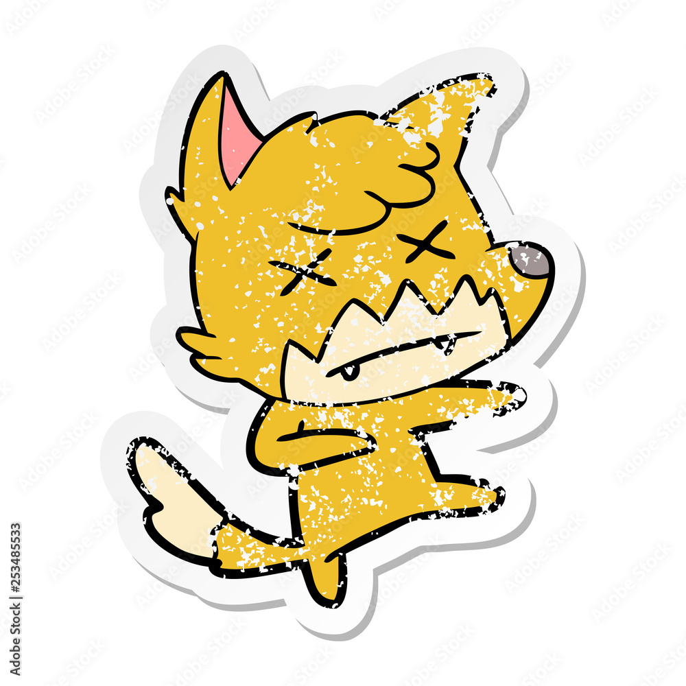 distressed sticker of a cartoon dead fox distressed sticker of a cartoon dead fox