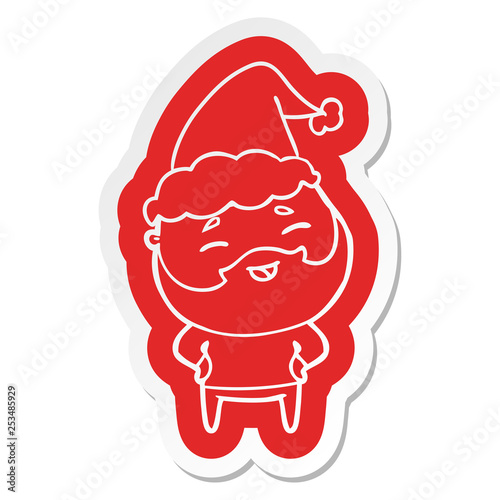 Fototapeta Naklejka Na Ścianę i Meble -  cartoon  sticker of a happy bearded man wearing santa hat