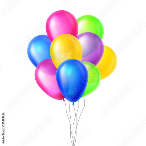 Balloons Vector. In Air. Big Surprise. Group Bunch. Flying. Birthday, Holiday Event Elements Decoration. Realistic Illustration