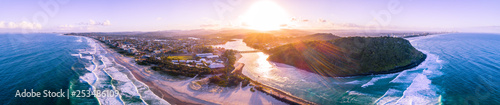 Wide aerial panorama of Gold Coast coastline at sunset. Palm Beach, Gold Coast, Australia photo