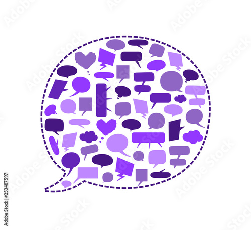 Collection of purple tone speech bubbles and dialog balloons. Vector illustration