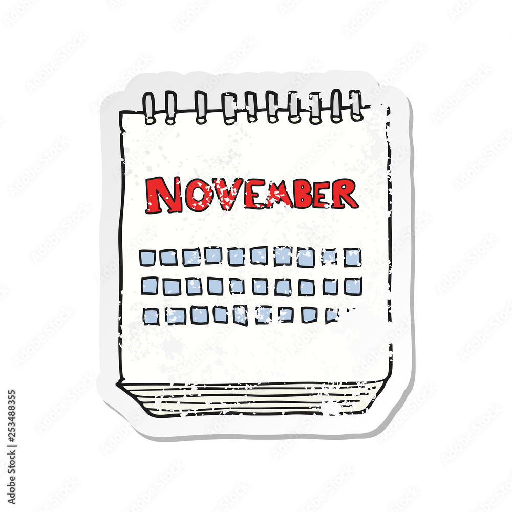 retro distressed sticker of a cartoon calendar showing month of november retro distressed sticker of a cartoon calendar showing month of november