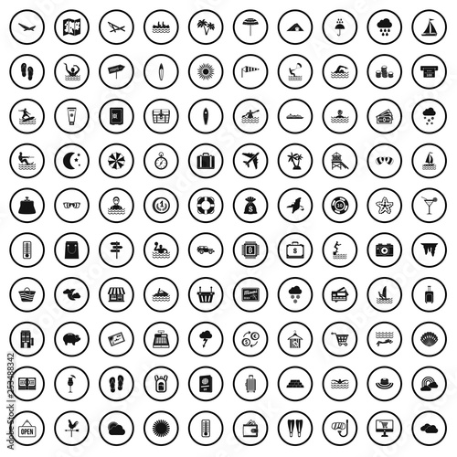 100 seaside resort icons set in simple style for any design vector illustration