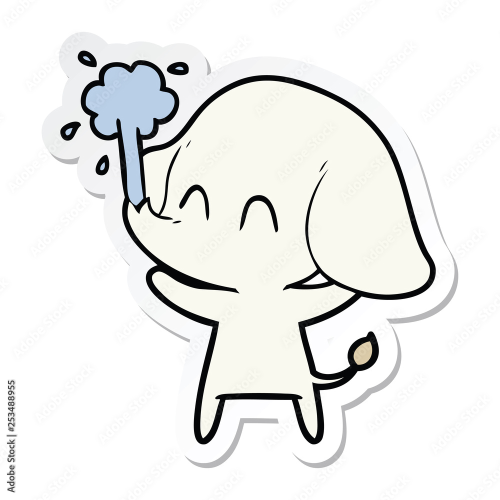 sticker of a cute cartoon elephant spouting water sticker of a cute cartoon elephant spouting water