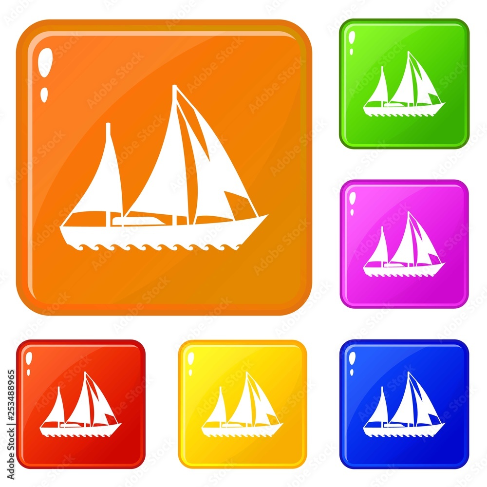 Sailing ship icons set collection vector 6 color isolated on white background