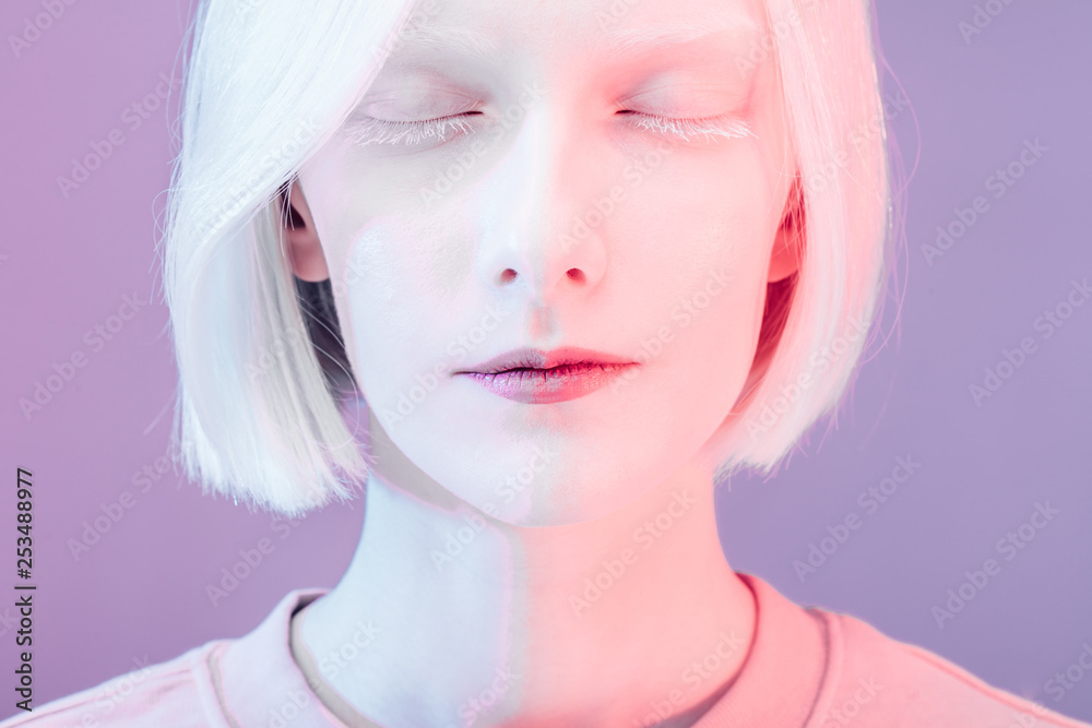 attractive awesome girl walked on a frosty cold winter day. close up photo. isolated grey background, woman with pale skin having a dream,sleepwalker,somnambulist attractive awesome girl walked on a frosty cold winter day. close up photo. isolated grey background, woman with pale skin having a dream,sleepwalker,somnambulist