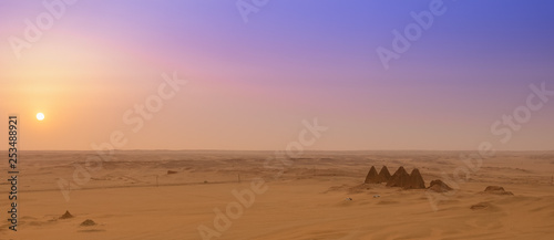 View of the pyramids of Karima, Sudan in the setting sun, sunset