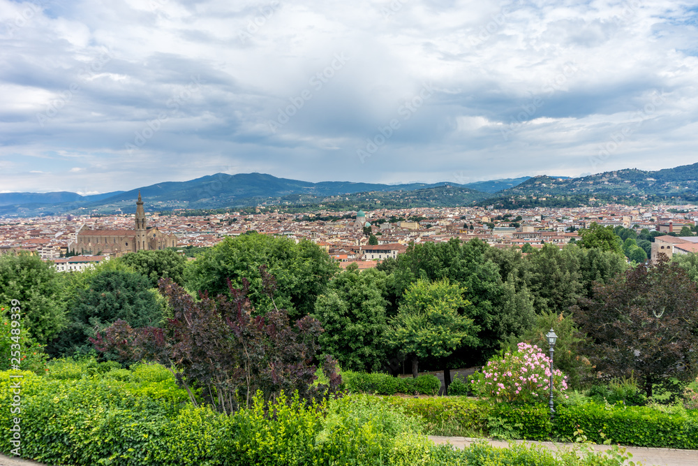 Panaromic view of Florence with Basilica Santa Croce viewed from Piazzale Michelangelo (Michelangelo Square)