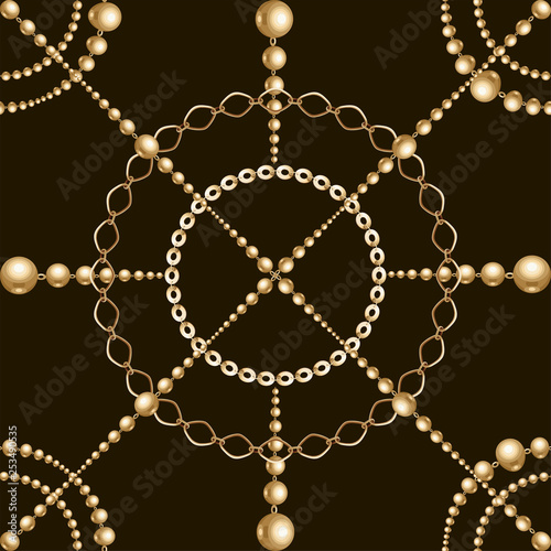 Gold chain seamless on black background. Fashion illustration. Seamless pattern abstract design. Vector