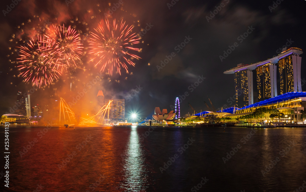 Fireworks in downtown SIngapore