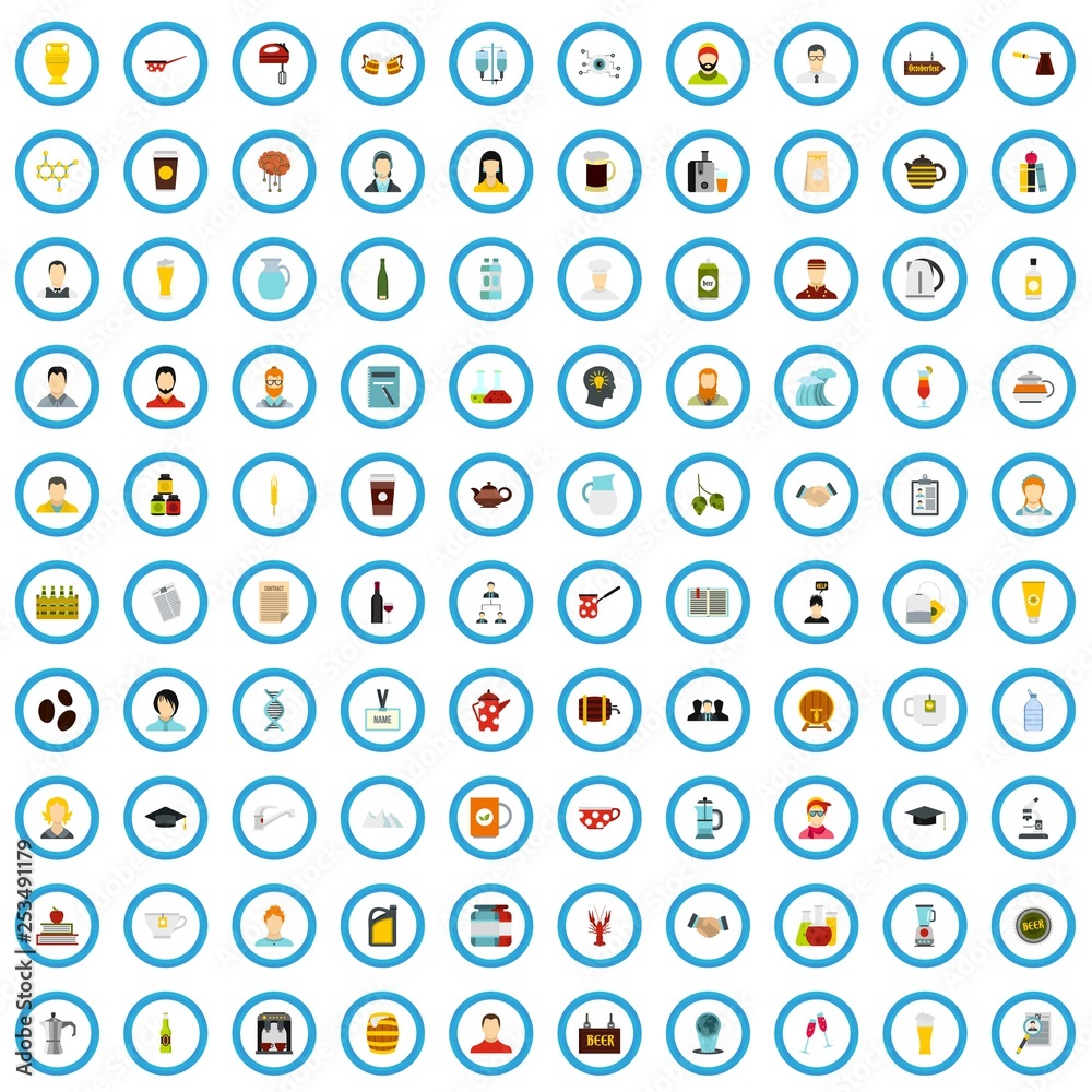100 drinking examination icons set in flat style for any design vector illustration