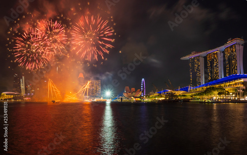 Fireworks in downtown SIngapore