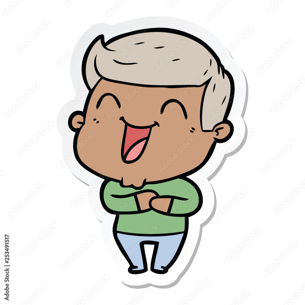 sticker of a cartoon man laughing