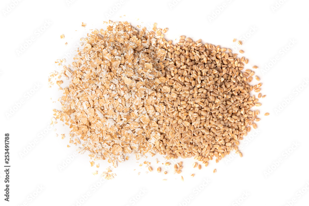 Wheat and flakes isolated on white background. Wheat and flakes isolated on white background.