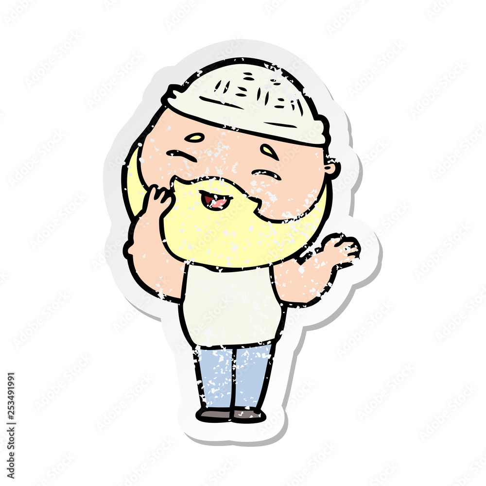 distressed sticker of a cartoon happy bearded man distressed sticker of a cartoon happy bearded man