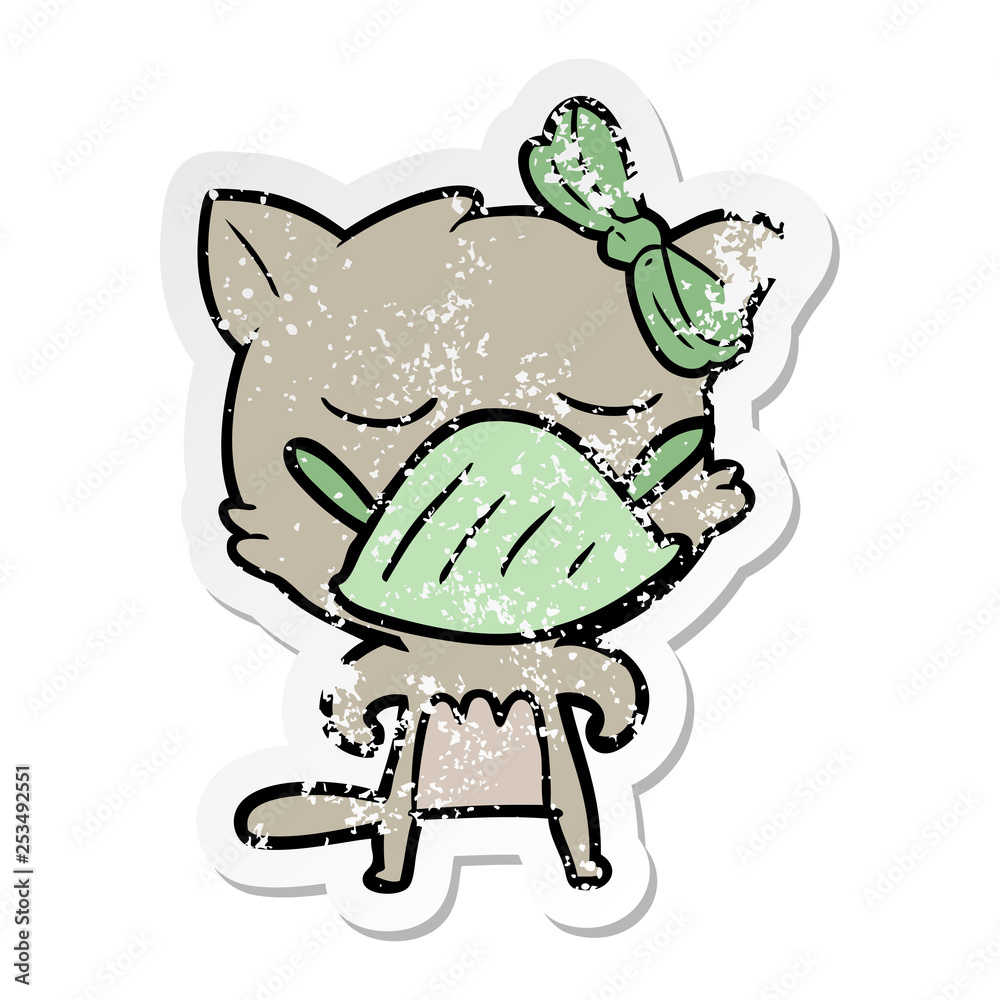 distressed sticker of a cartoon cat wearing germ mask distressed sticker of a cartoon cat wearing germ mask