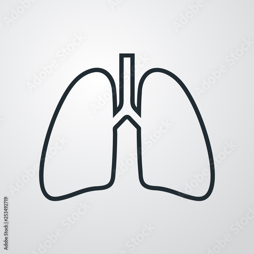 Icono plano lineal pulmones en fondo gris