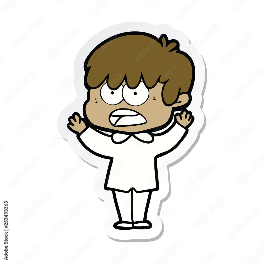 sticker of a worried cartoon boy sticker of a worried cartoon boy
