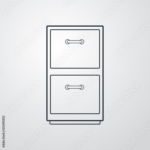 Icono plano lineal archivador de metal en fondo gris