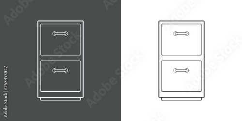 Icono plano lineal archivador de metal en gris y blanco