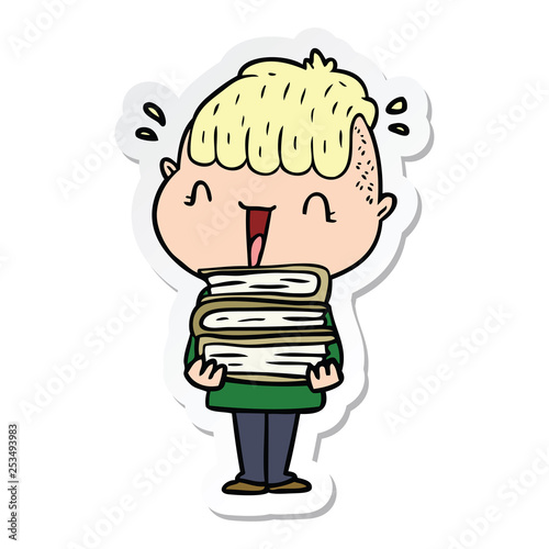 sticker of a cartoon happy boy surprised