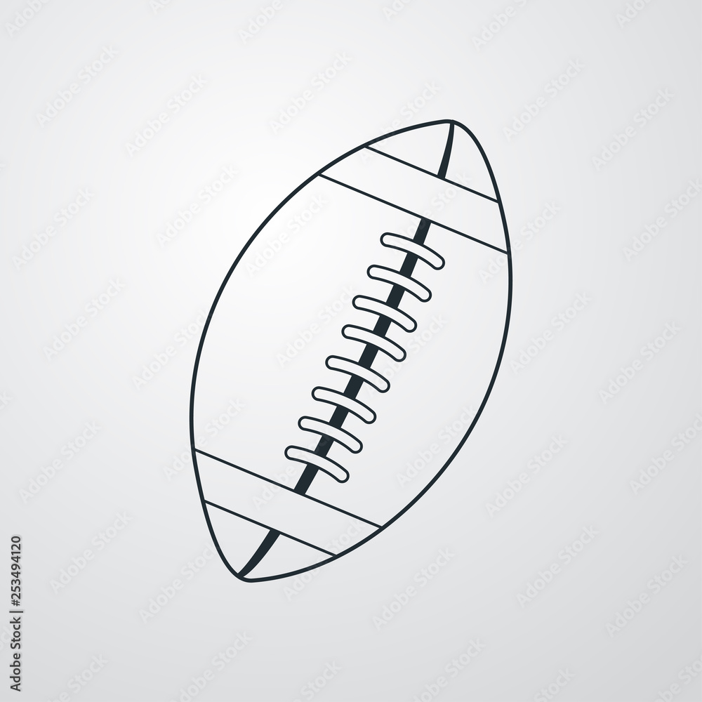 Icono plano lineal balón de rugby en fondo gris