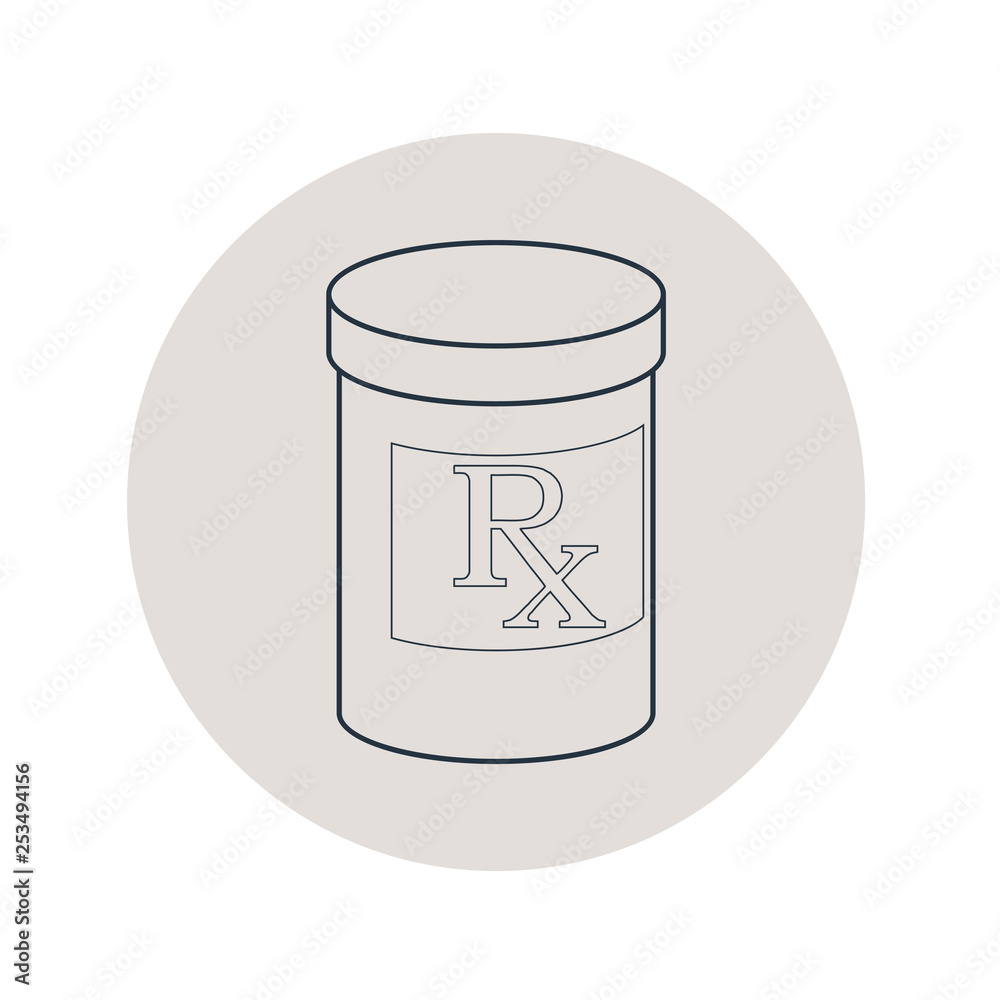 Icono plano lineal bote de medicinas en círculo color gris Icono plano lineal bote de medicinas en círculo color gris